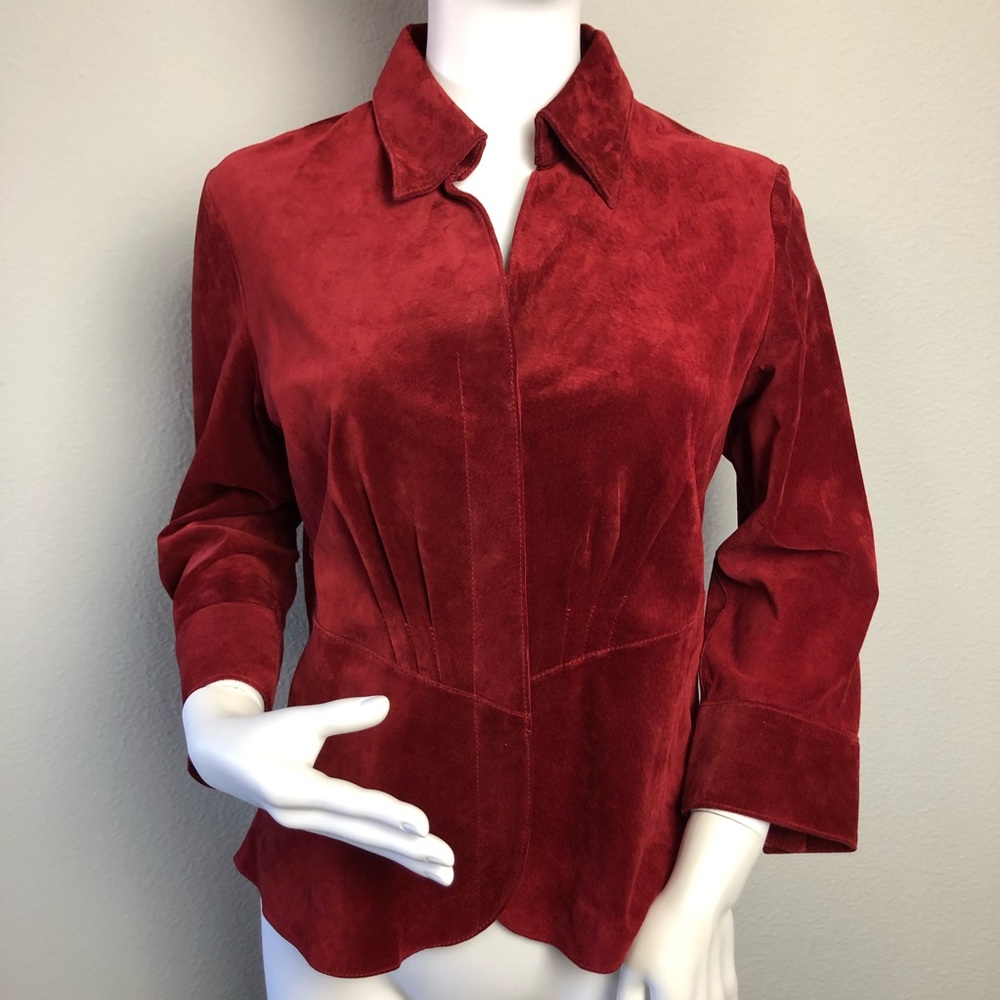 Red Suede Leather Shirt 3-Button Front Small